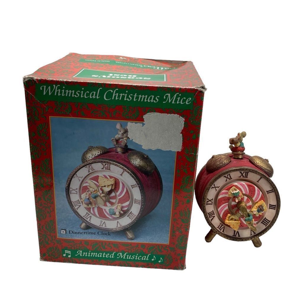 Vtg Caffco Resin Animated Musical Dinnertime‎ Clock Twirling Mice Whimsical